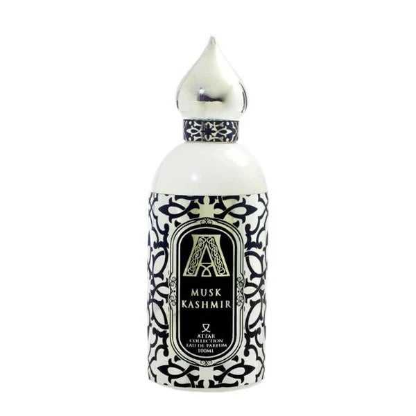 Attar Collection Musk Kashmir Eau de Parfum 100ml bottle in elegant white with black ornamental design, ideal for men and women seeking creamy musky scents.