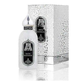 Attar Collection Musk Kashmir Eau de Parfum 100ml bottle with ornate silver design and matching luxury box, ideal for men and women seeking creamy musky elegance.