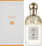 Guerlain Aqua Allegoria Mandarine Basilic Eau de Toilette 75ml with packaging, featuring elegant gold detailing and citrus-inspired design for unisex use.