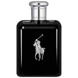 Ralph Lauren Polo Black Eau de Toilette 125ml bottle featuring sleek black design with silver cap and iconic polo player logo for men’s fragrance.