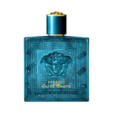 Versace Eros Eau de Toilette 100ml bottle in turquoise with embossed Medusa head, ideal men's fragrance in luxury perfume category.
