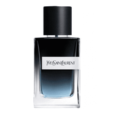 YSL Y Eau de Parfum 100ml bottle with sleek gradient blue glass and black cap, ideal men's fragrance for modern sophistication.