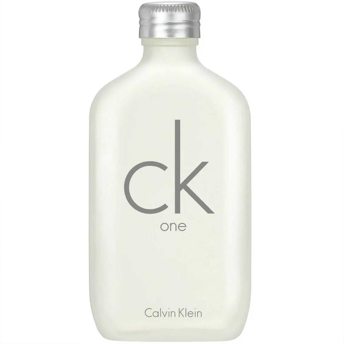 Calvin Klein CK One Eau de Toilette 100ml bottle with minimalist frosted glass design, ideal for unisex fragrance lovers.