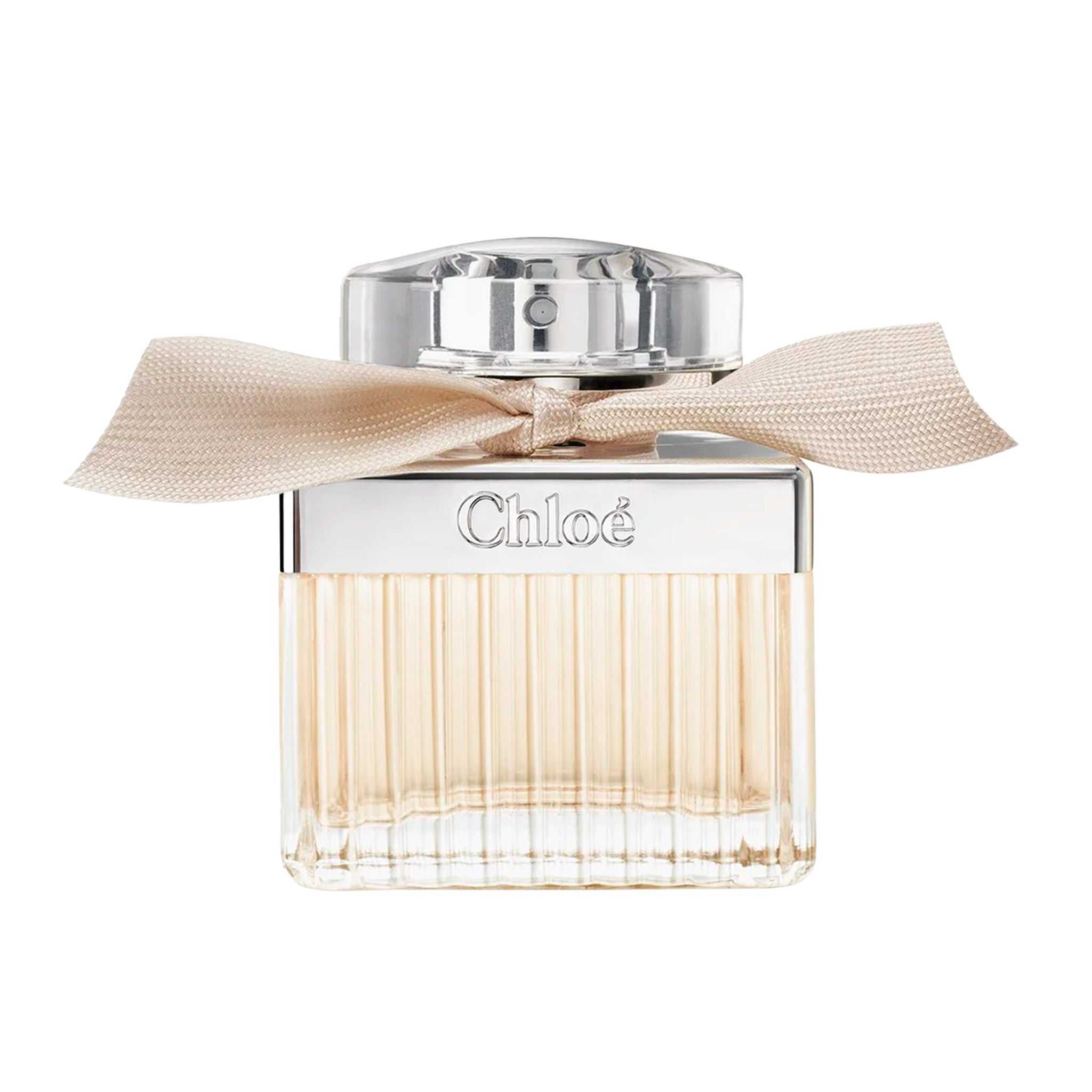 Chloé Eau de Parfum – 75ml bottle with pleated glass design and beige ribbon, a chic floral fragrance for women in the perfumes category.